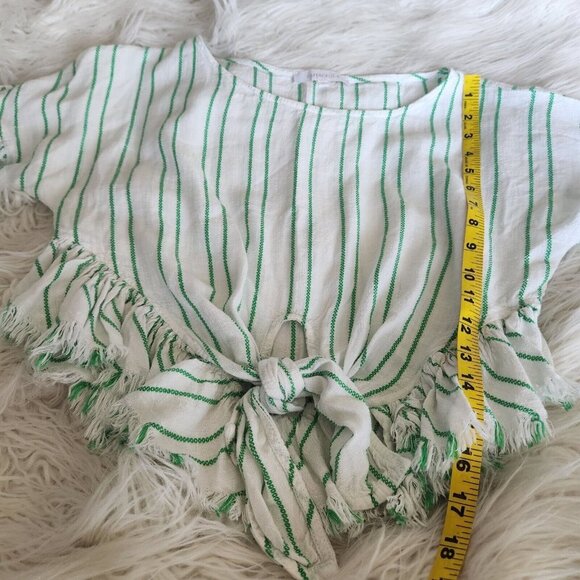 Olivaceous Women Size M Cropped‎ Top Tie Front Stripe Fringe Boho Bell Sleeves - Picture 6 of 13